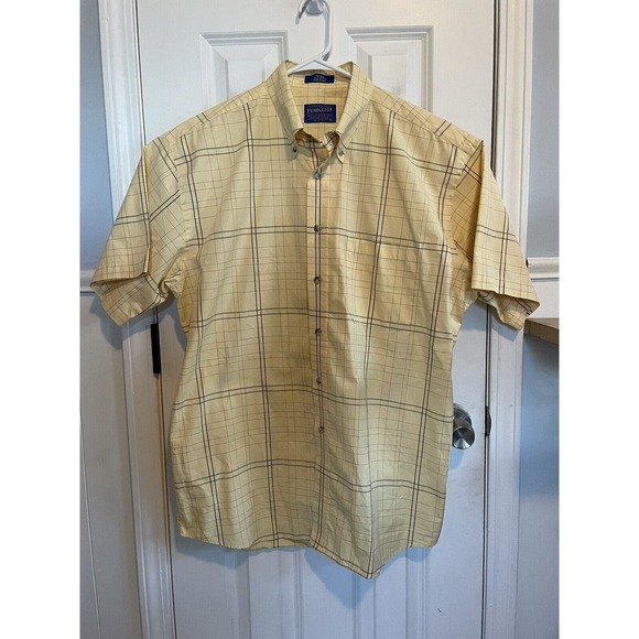 Pendleton Shirt Mens Large Yellow Plaid Grid Cotton Button Down Collared READ - Picture 1 of 9